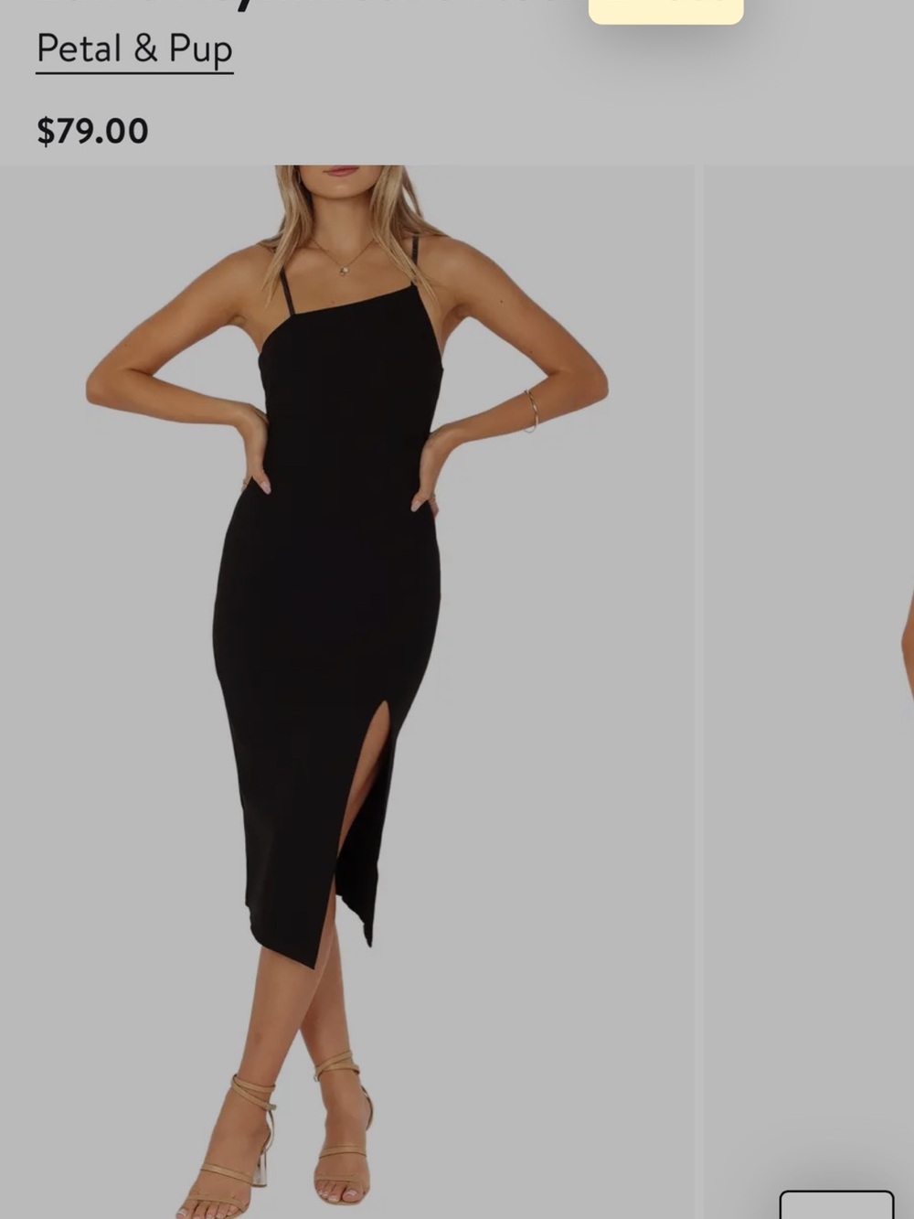 Petal & Pup Black Asymmetrical Strap Midi Dress with Side Slit